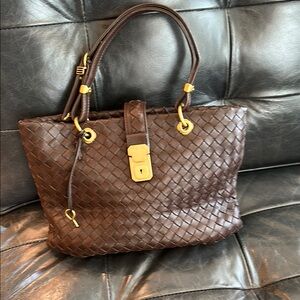 Bottega Veneta Brown and Gold Intrecciato Tote